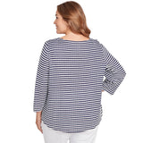 Blusa de rayas con textura festoneada Plus Navy Multi - Ruby Rd
