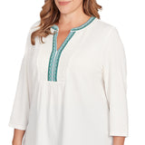Blusa de Talla Grande con Escote Dividido Texturizado Adornado - Ruby Rd