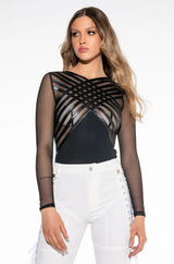 Body de malla y microfibra con tirantes negro
