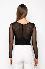 Body de malla y microfibra con tirantes negro