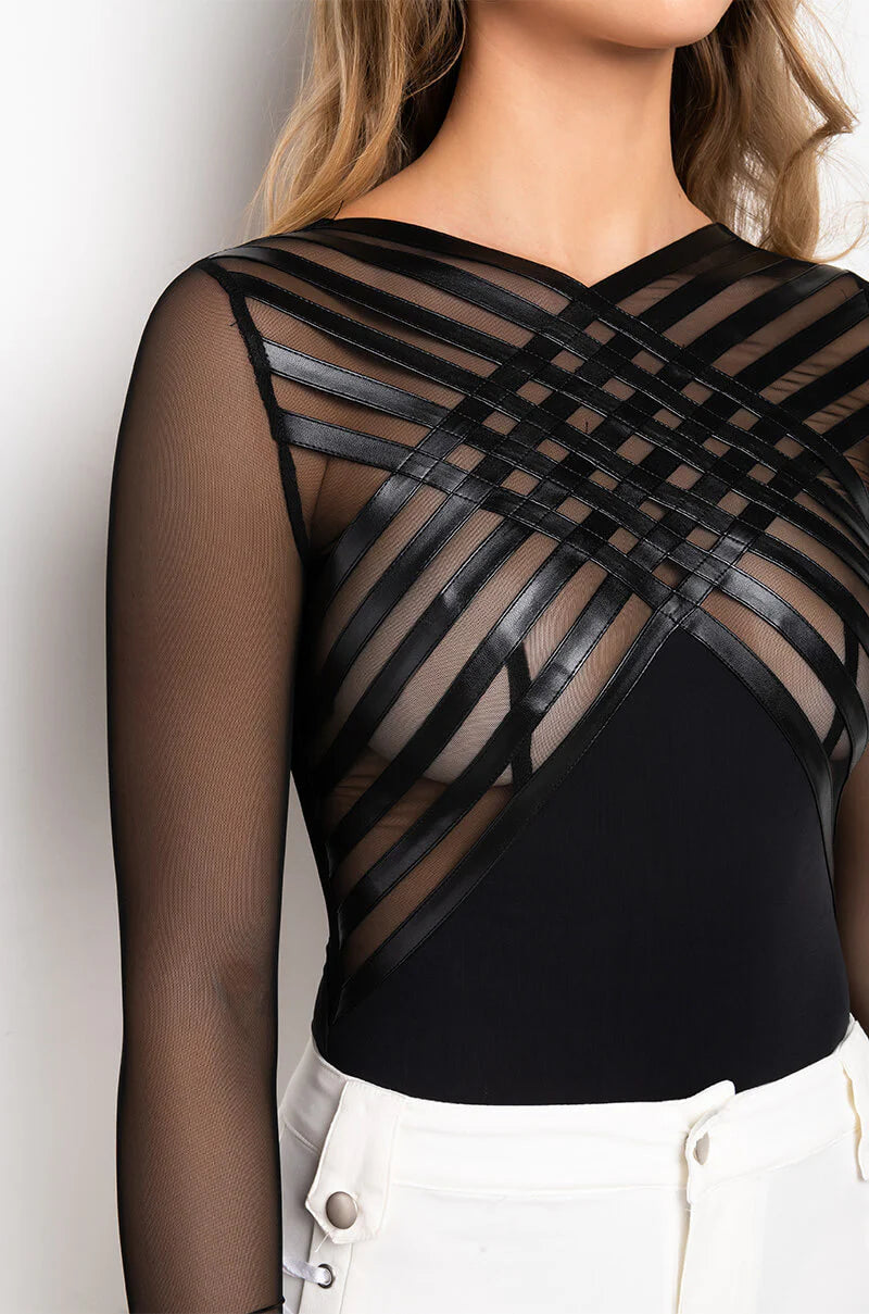 Body de malla y microfibra con tirantes negro