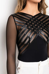 Body de malla y microfibra con tirantes negro