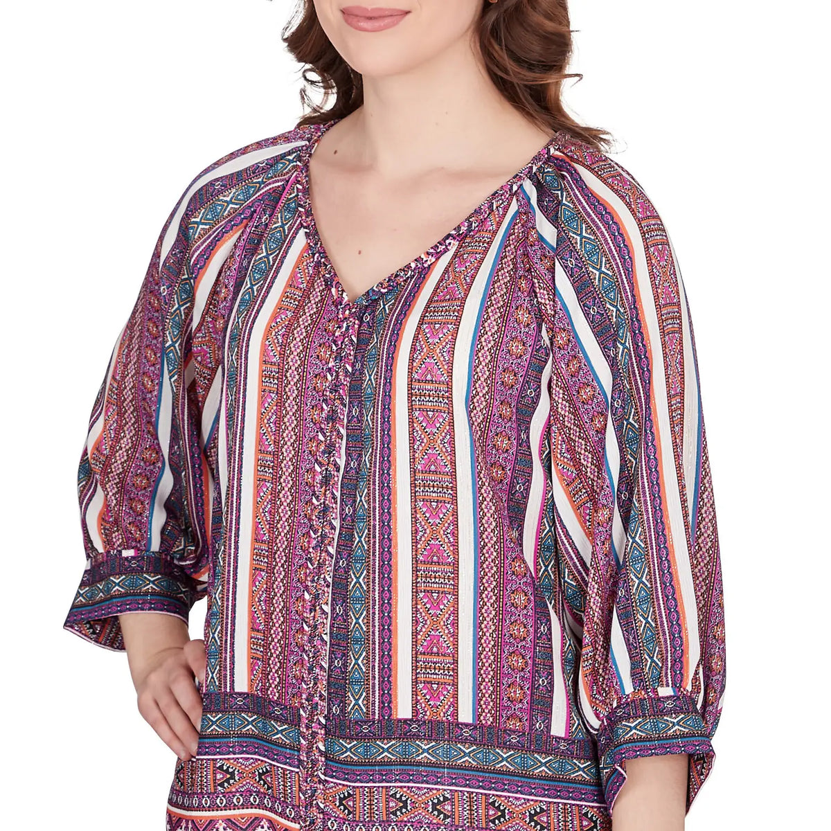 Blusa arrugada con estampado de rayas metálicas Dahlia Multi- Ruby Rd