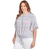 Camiseta Henley con nudo frontal y estampado floral vintage Plus - Ruby Rd