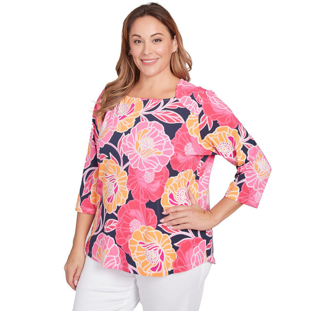Blusa con cuello sobrepuesto, amapolas atrevidas y grandes, multicolor sandía - Ruby Rd