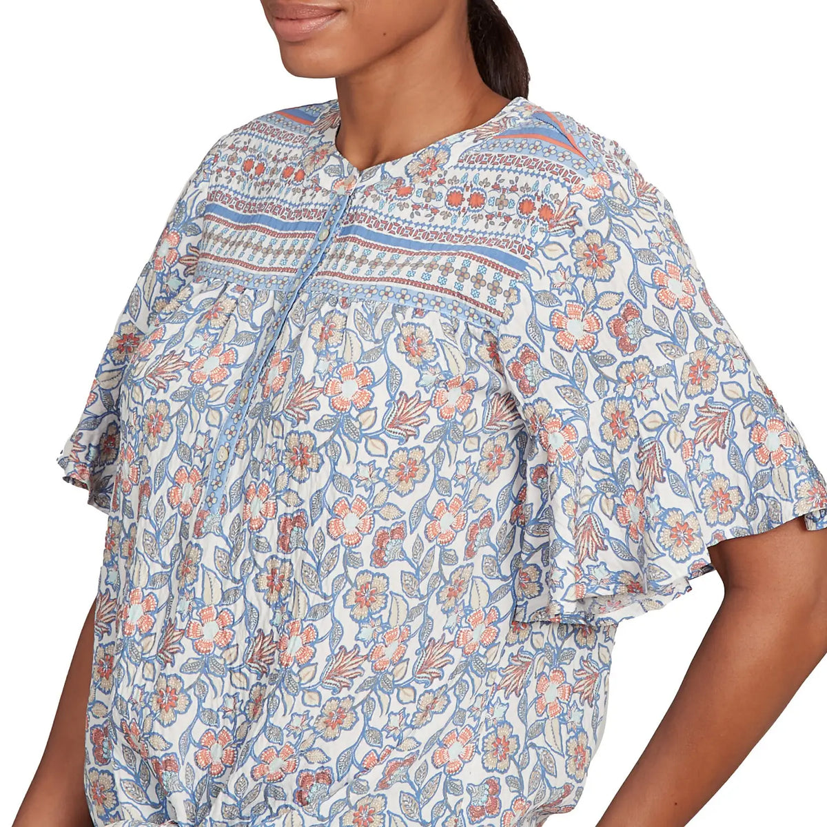 Camiseta Henley Floral con Nudo Delantero Vintage Arándano - Ruby Rd