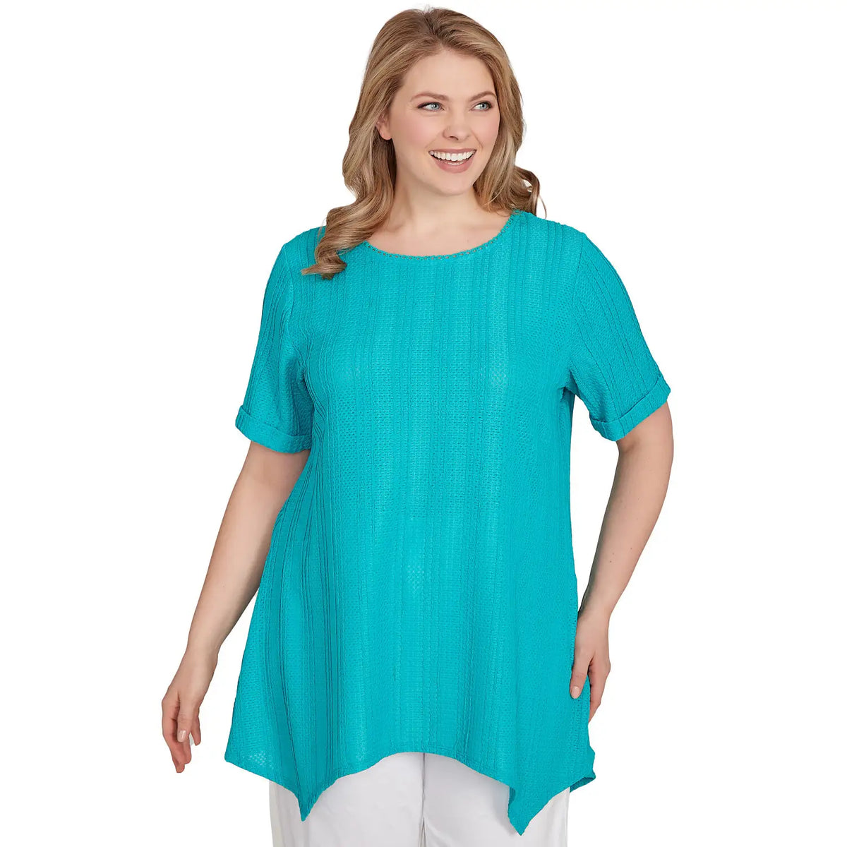 Camiseta de punto arrugado de talla grande, color turquesa - Ruby Rd