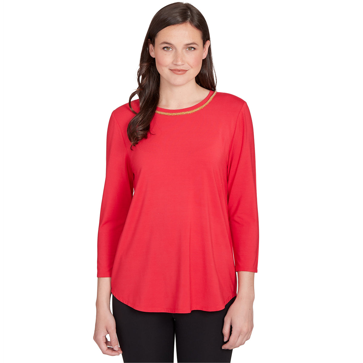 Top de punto liso con cuello redondo adornado Cherry - Ruby Rd