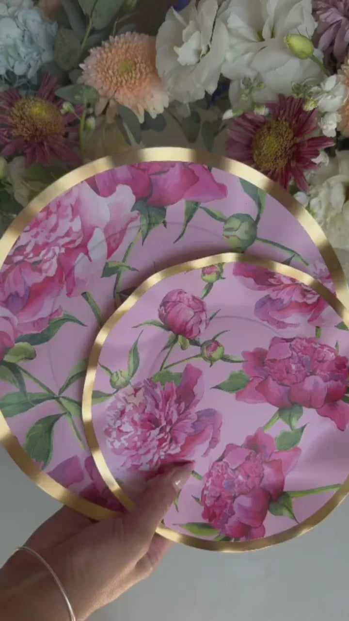 Wavy Salad Plate Pink Peonies 8"