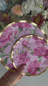 Wavy Salad Plate Pink Peonies 8"