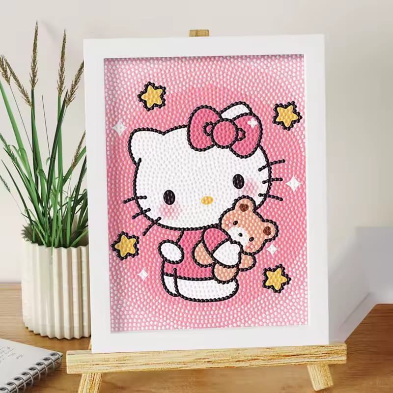 Pintura de pasta de animación de dibujos animados, pegatinas de diamantes de imitación hechos a mano, Hello Katty