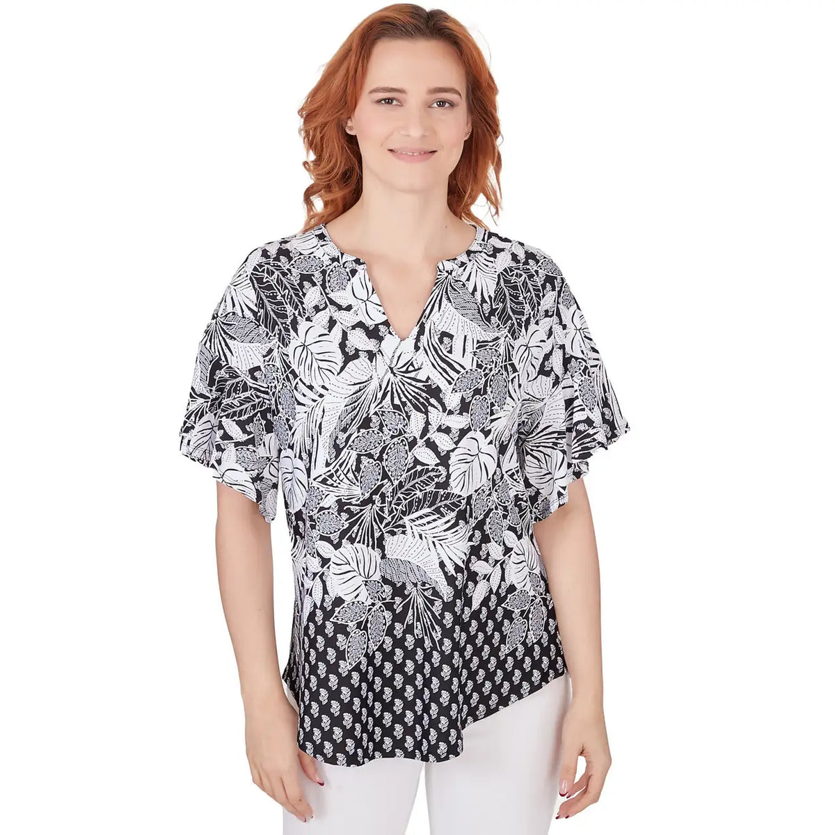 Camiseta Tropical Foulard con Estampado Acolchado Negra/Blanca - Ruby Rd