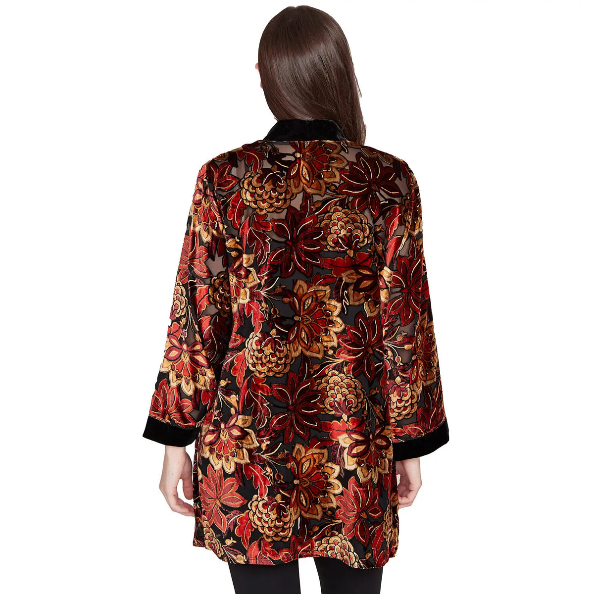 Cárdigan Abierto de Terciopelo Estampado con Relieve Cereza - Ruby Rd