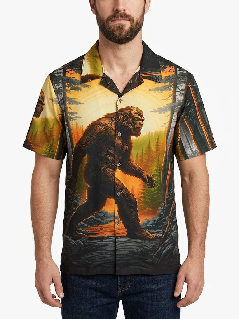 Camisas hawaianas con estampado de poliéster BIGFOOT MARRÓN