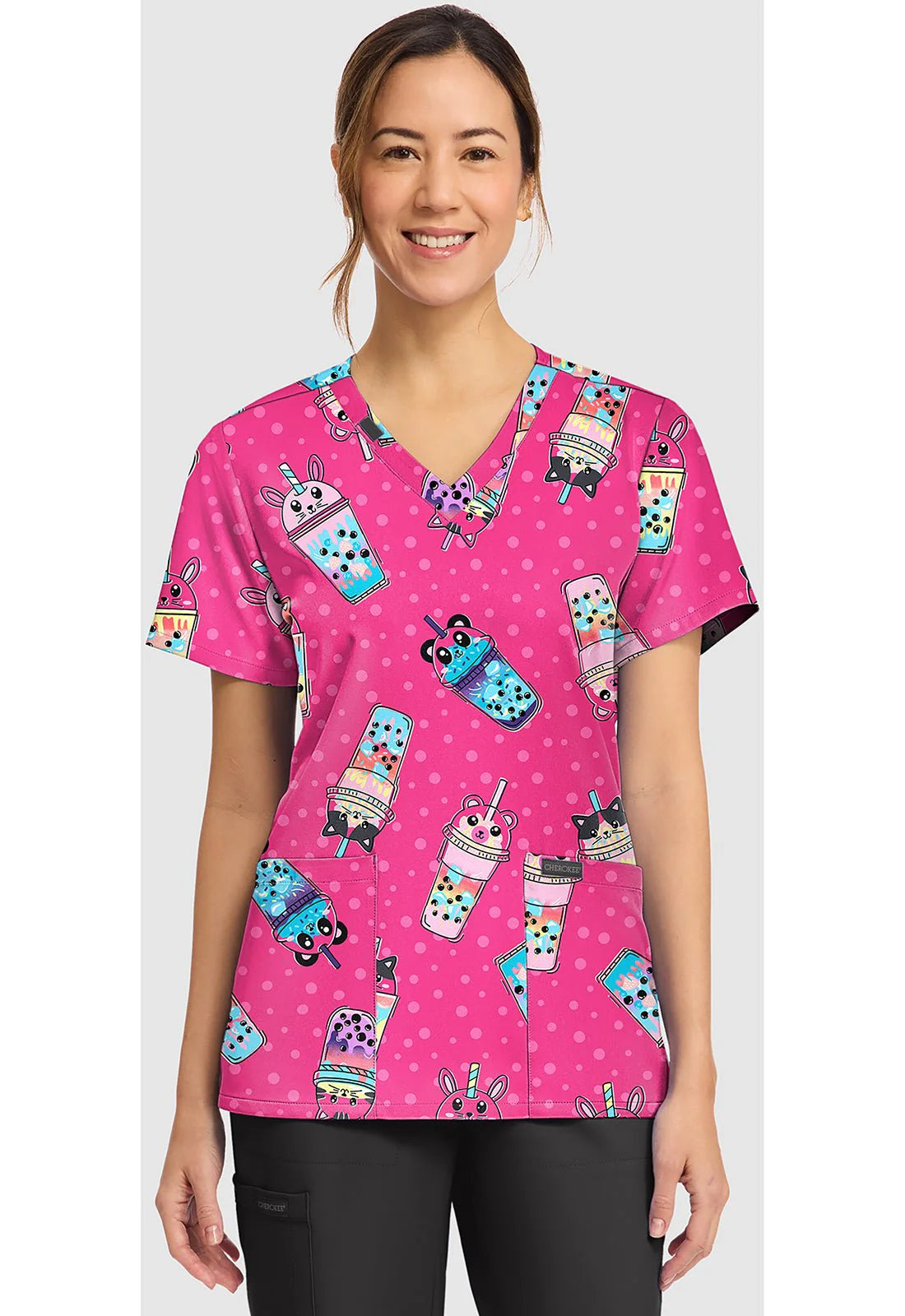 Print V-Neck Top Boba Party