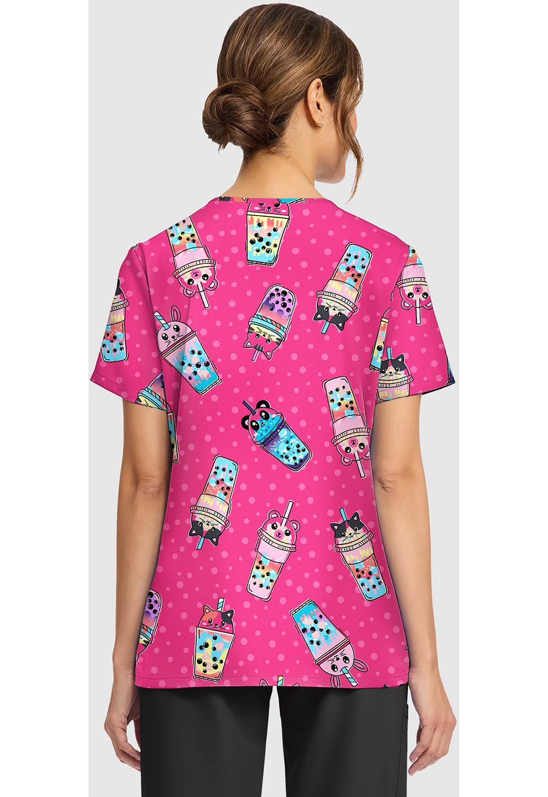 Print V-Neck Top Boba Party