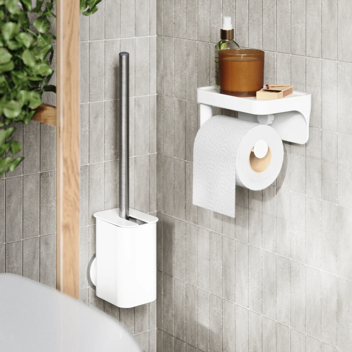 Soporte de papel higiénico adhesivo Flex, blanco