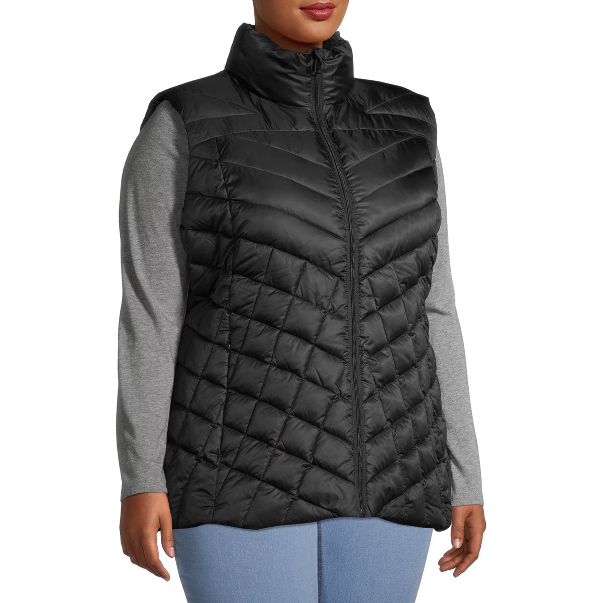 Chaleco de plumas acolchado con diseño de cheurón Plus Down Blend negro