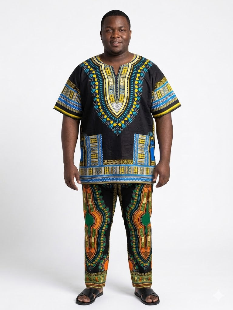 Dashiki de algodón talla grande para hombre Negro-Etnia Negra