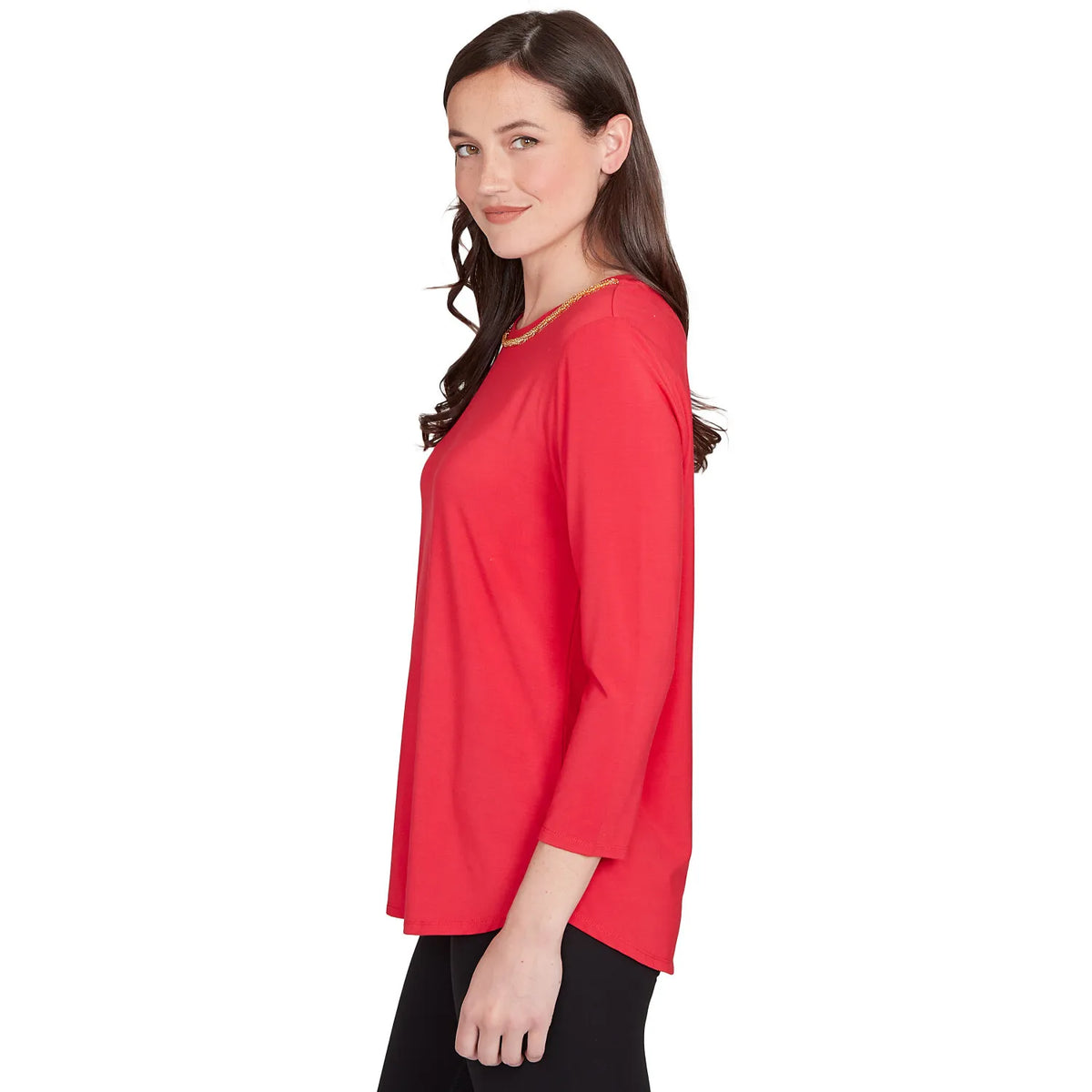 Top de punto liso con cuello redondo adornado Cherry - Ruby Rd