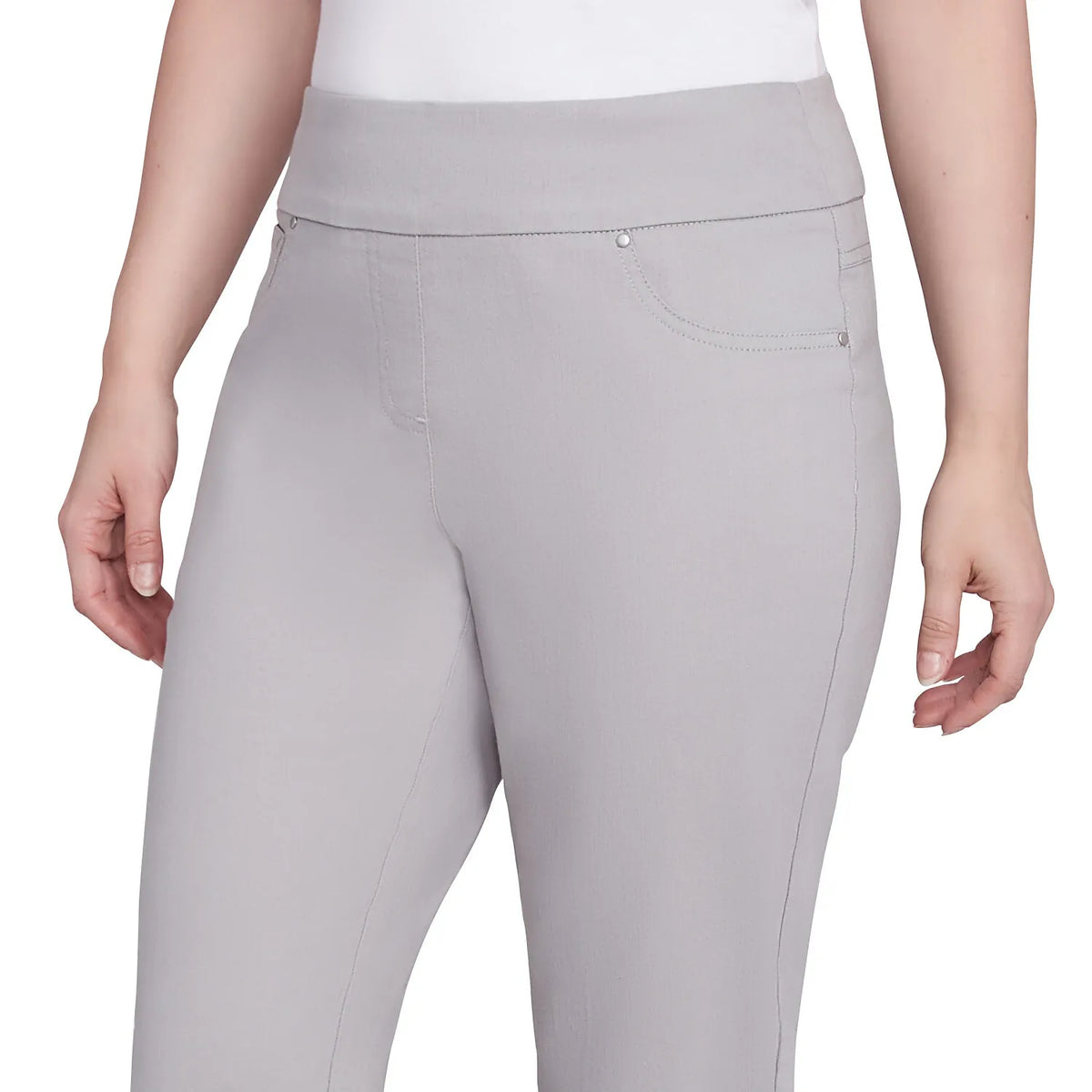 Pull-On Extra Stretch Embroidered Hem Jeans Grey - Ruby Rd