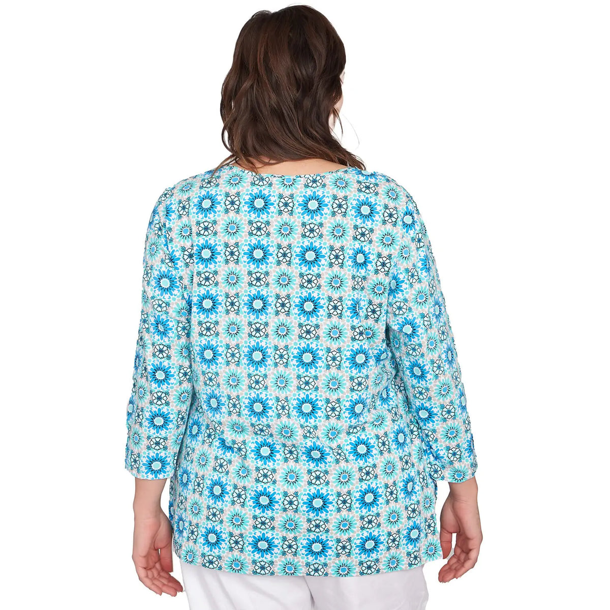 Top estilo corpiño cruzado falso con estampado floral y medallones Plus Lagoon Multi - Ruby Rd