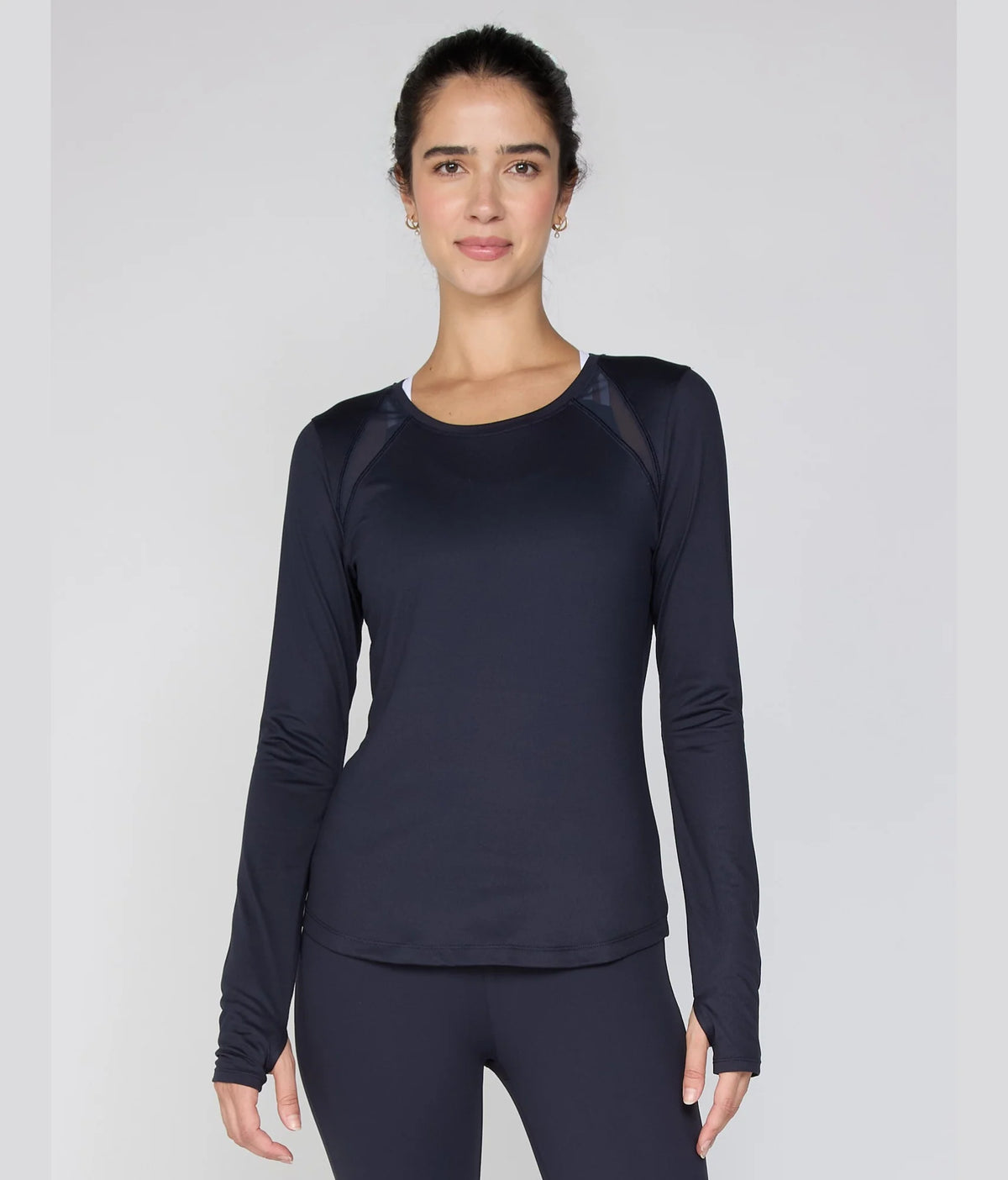 Mesh Block Long Sleeve Top Black