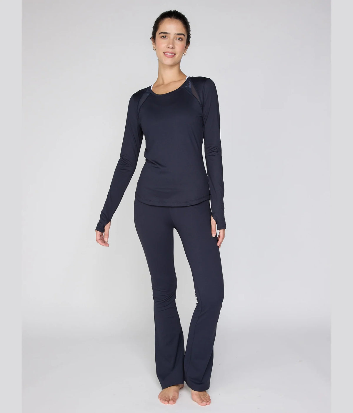 Mesh Block Long Sleeve Top Black