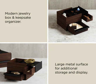 Caja de mini almacenaje Stowit negra / nogal