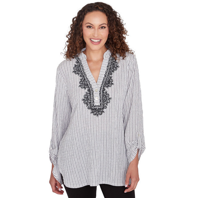 Top Estampado de Rayas Fruncido Negro/Blanco - Ruby Rd