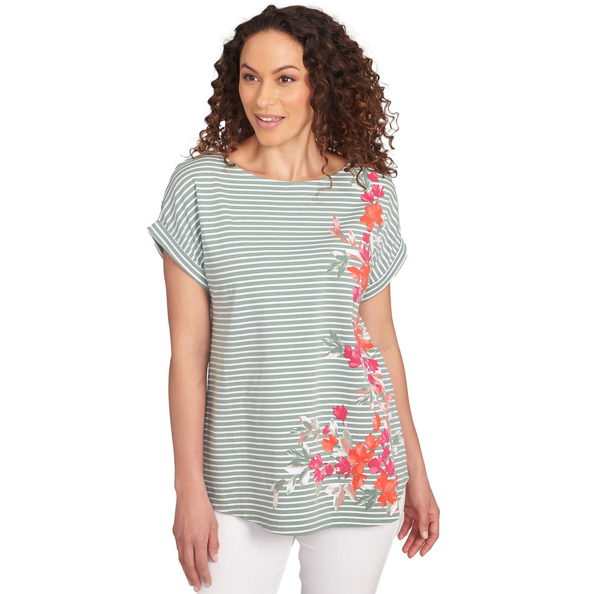 Camiseta de punto a rayas florales color laurel multicolor - Ruby Rd