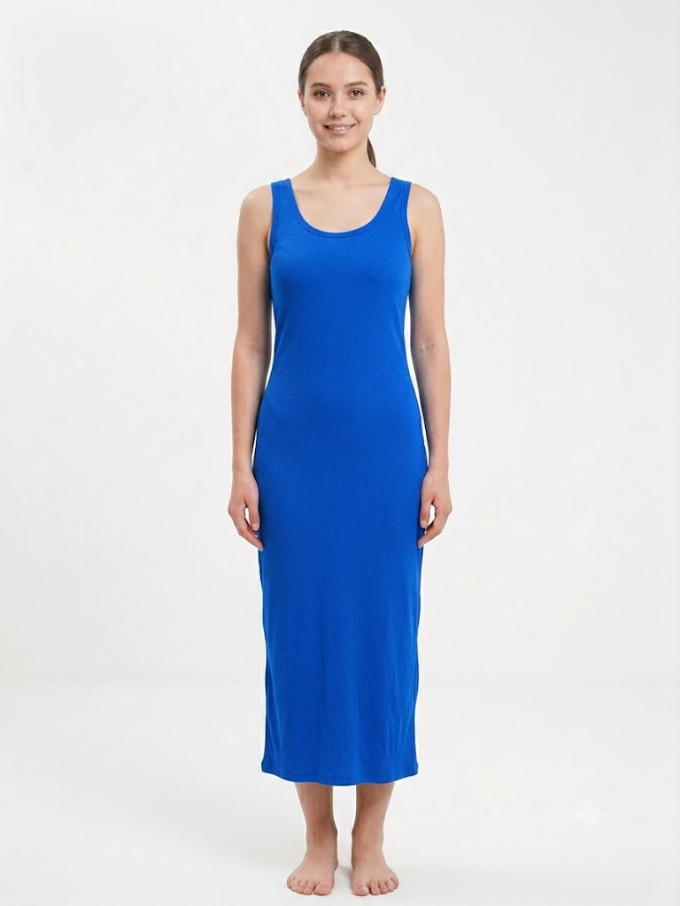 Camisón largo de canalé para mujer AZUL ELÉCTRICO