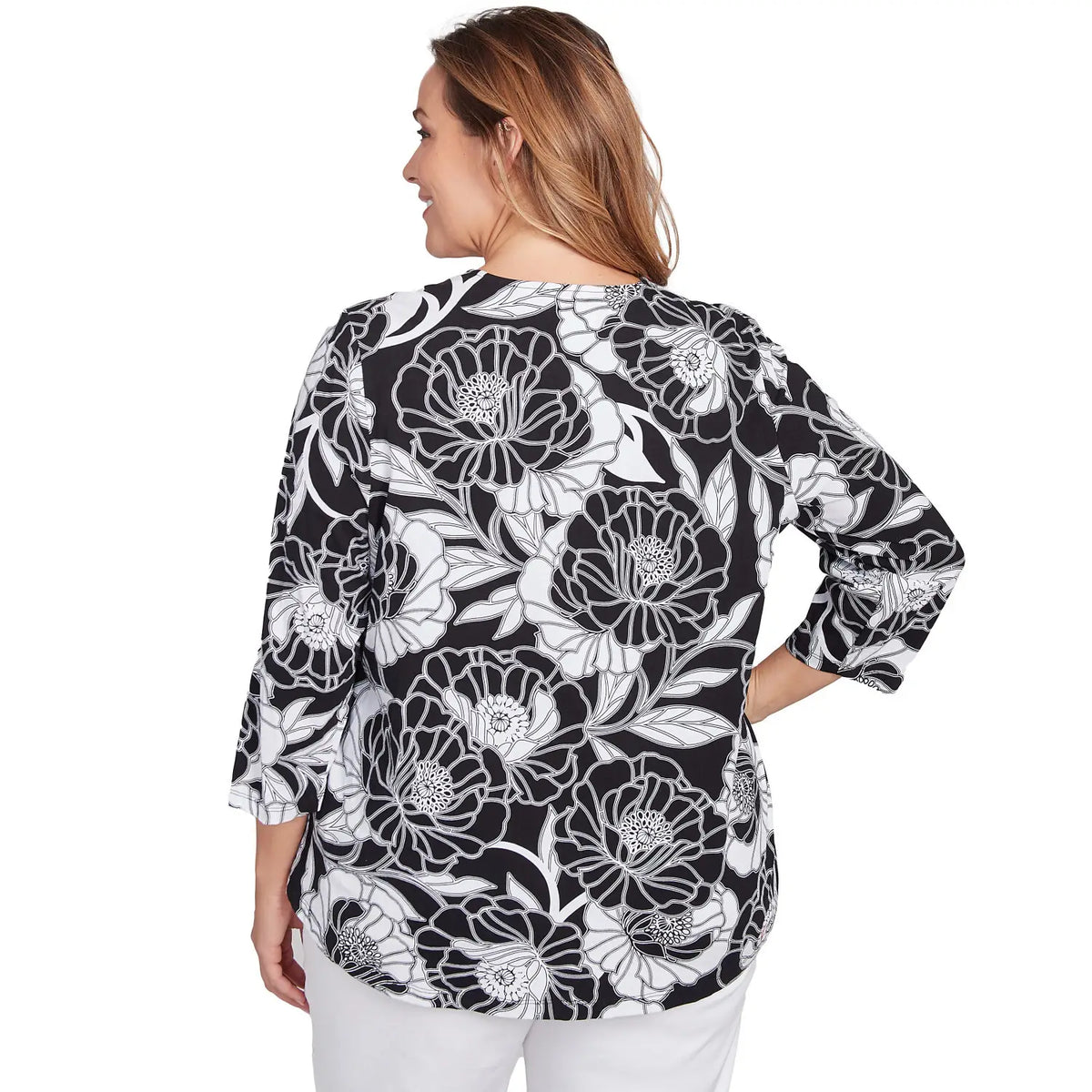 Top cuello sobre Plus Bold Poppies Negro Multi - Ruby Rd