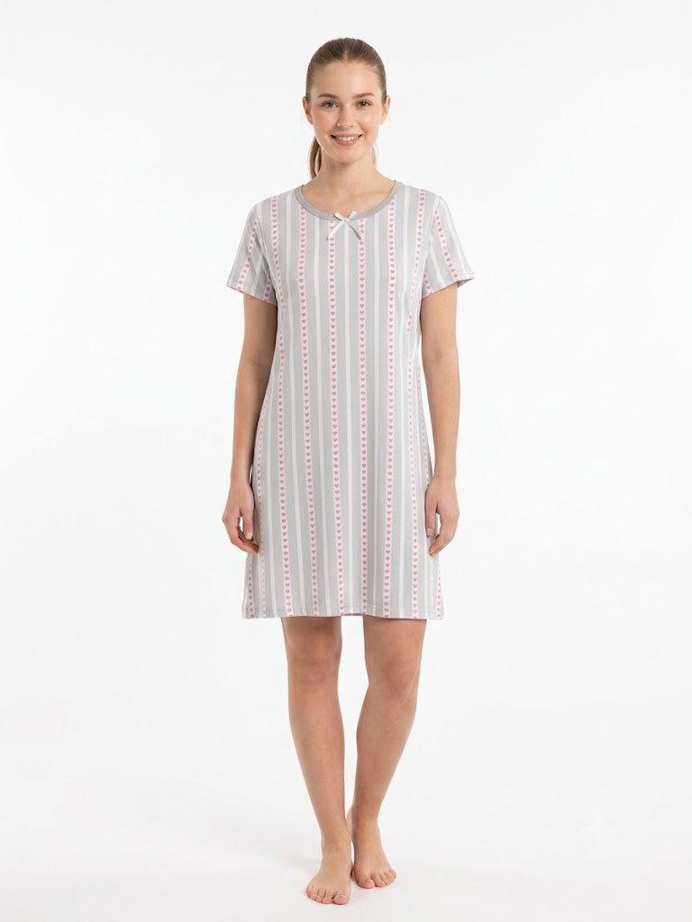 Camisón de mujer con cuello de pico CORAZONES GRISES