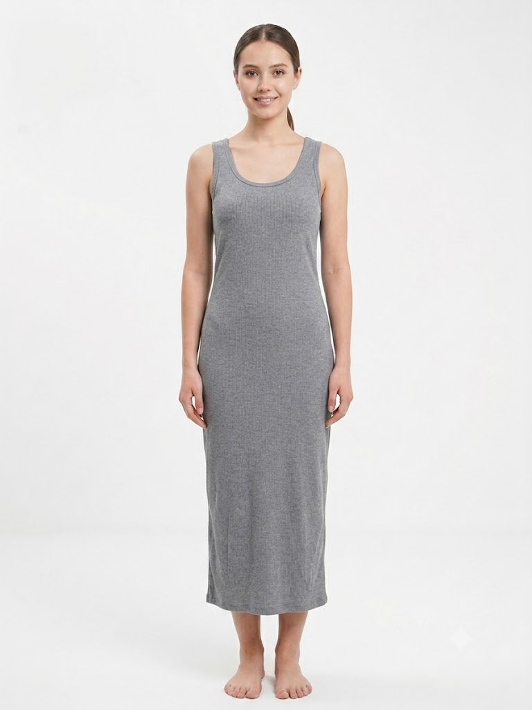 Camisón largo de canalé para mujer GRIS