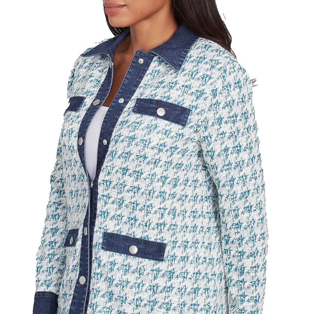 Chaqueta de punto bouclé pata de gallo verde jade multicolor - Ruby Rd