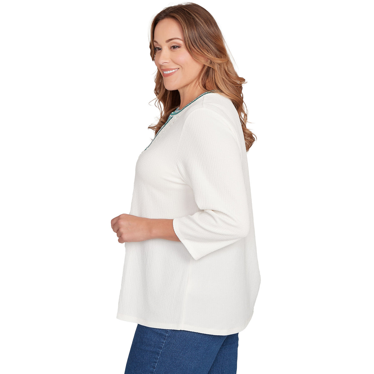 Blusa de Talla Grande con Escote Dividido Texturizado Adornado - Ruby Rd