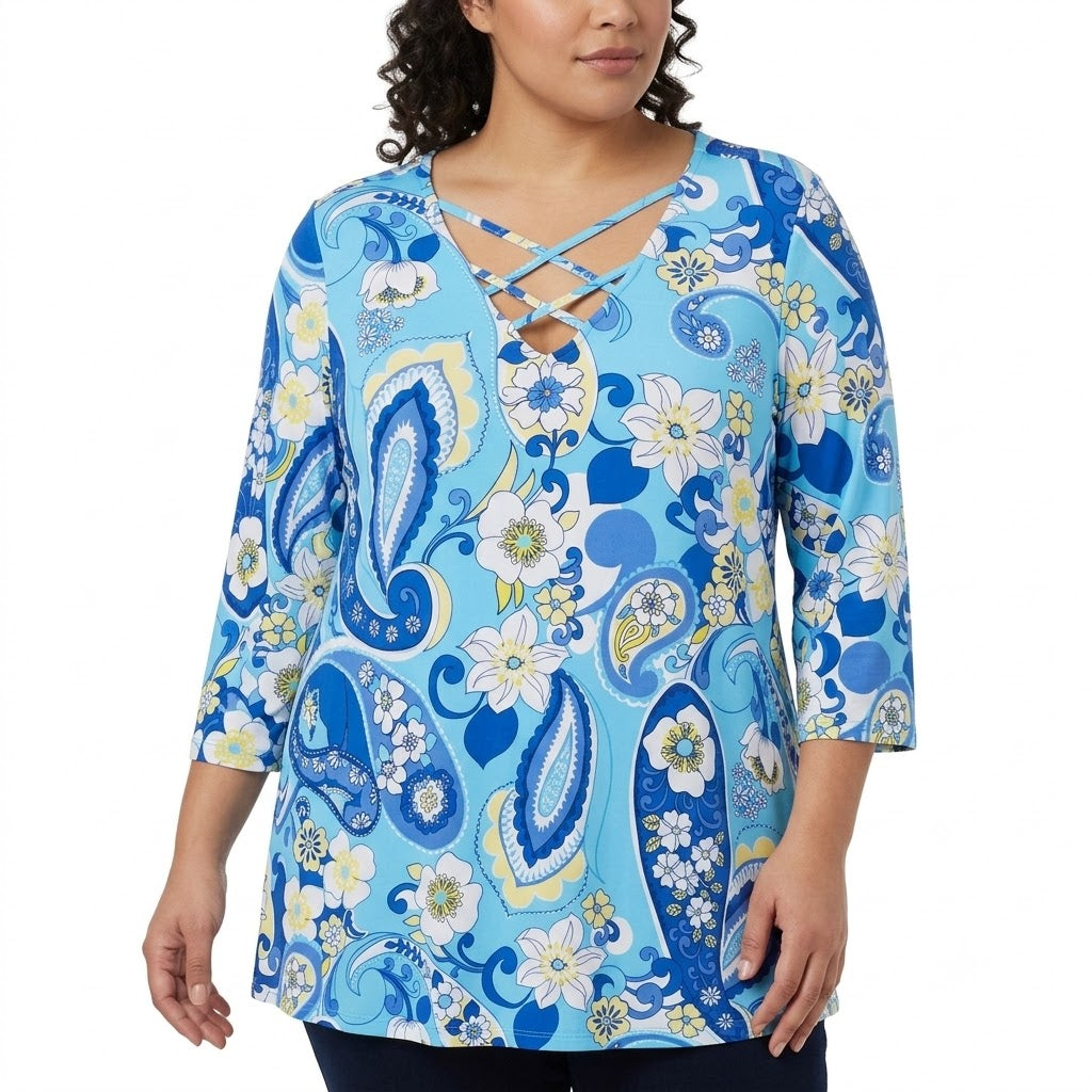Blusa con diseño floral azul multicolor Ruby Rd X