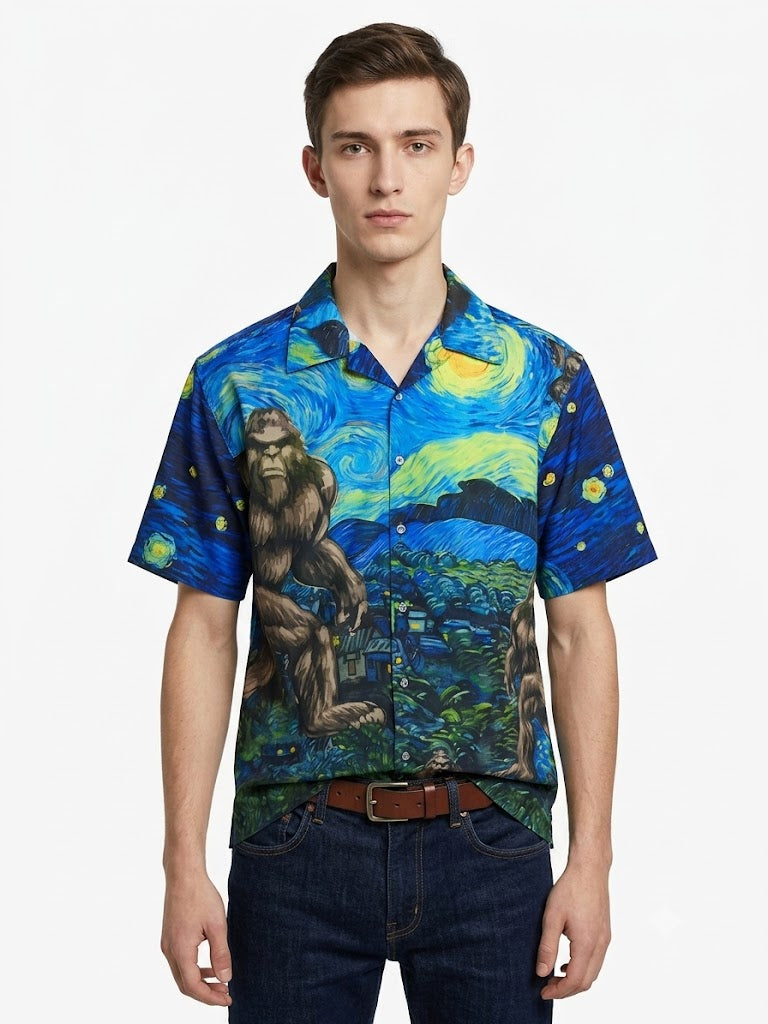 Camisas hawaianas con estampado de poliéster AZUL