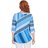 Top Ruby Rd con cuello con abertura, estampado a rayas y mangas enrollables