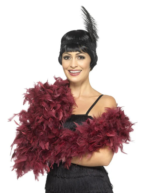 Boa de plumas de lujo, burdeos