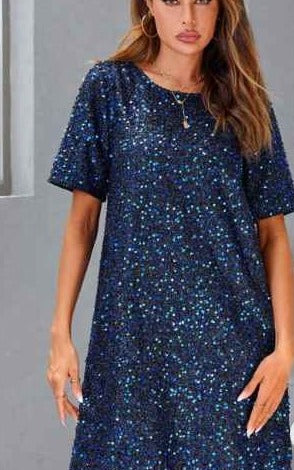 Vestido de lentejuelas azul marino - Ninety Clothing Co
