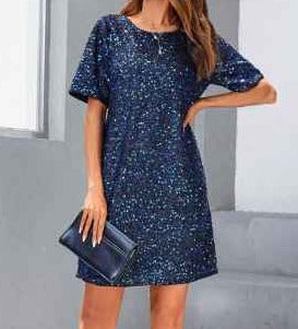 Vestido de lentejuelas azul marino - Ninety Clothing Co