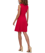 Vestido rojo de cuello redondo de crepé de buceo - Kensie