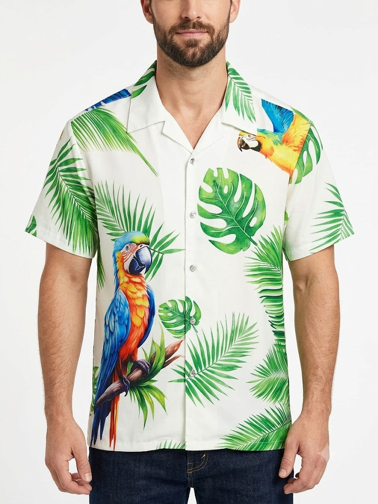 Camisas hawaianas Poly Print LOROS BLANCOS