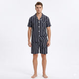 Pijama de hombre de manga corta con pantalón largo corto, azul marino/gris multicolor