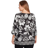 Blusa de punto Plus Floral Geo Border Negro/Blanco - Ruby Rd