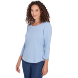 Top sólido de canalé con cuello redondo Chambray - Ruby Rd