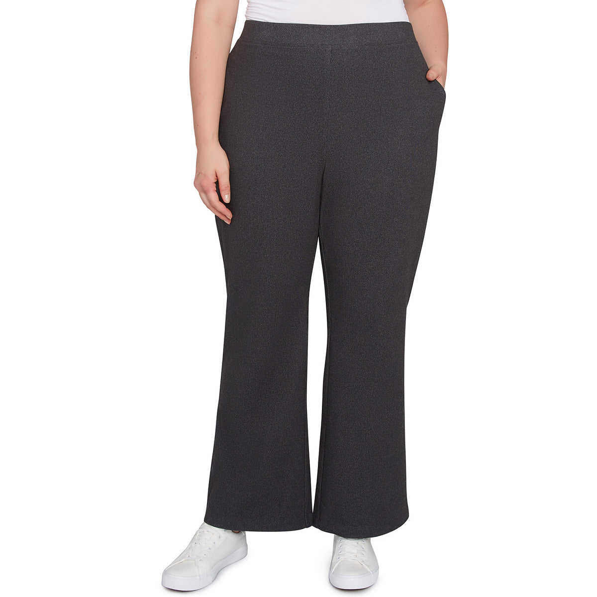 Plus Stretch Rib Knit Straight Leg Pull-On Pant Charcoal - Ruby Rd