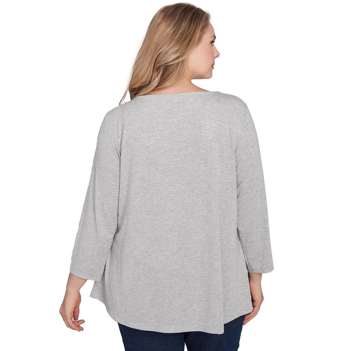 Plus Embellished Dew Drops Glitter Knit Top Grey   - Ruby Rd
